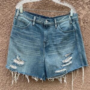 Levi's Jean Shorts Women's 32 Orange Tab Distressed Cut-out Light Blue‎ Denim